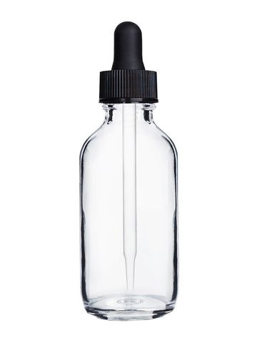 Boston Round Clear Bottle - 60ml (Multiple Dropper Colors): Black / Black Dropper