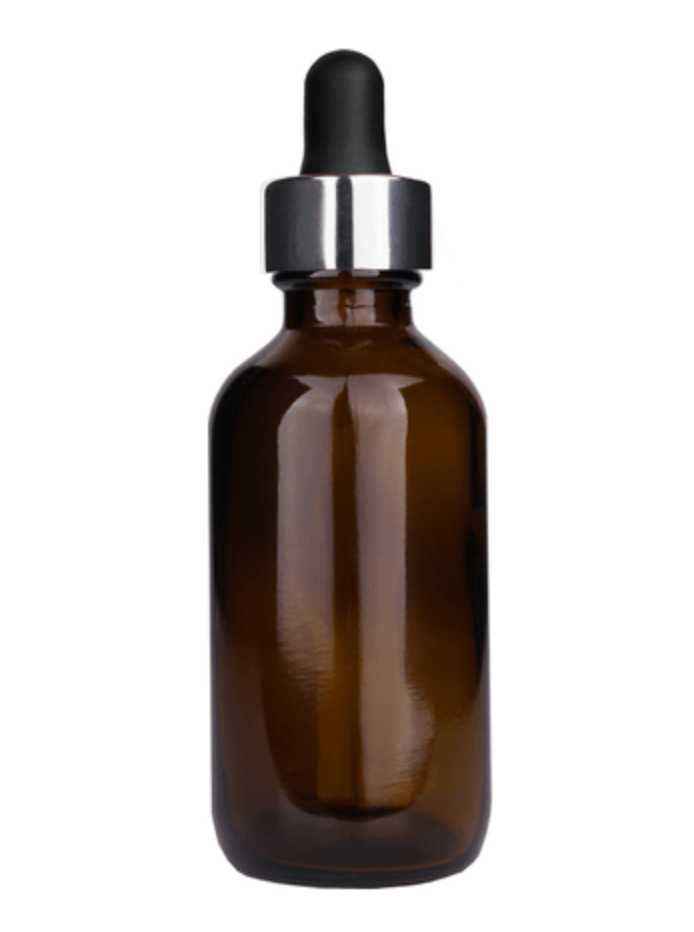Boston Round Amber Bottle - 60ml (Multiple Dropper Colors): Black / Black Dropper