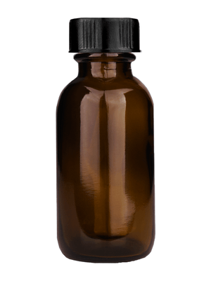 Boston Round Bottle - 30ml with Black Cap (Multiple Colors): Amber
